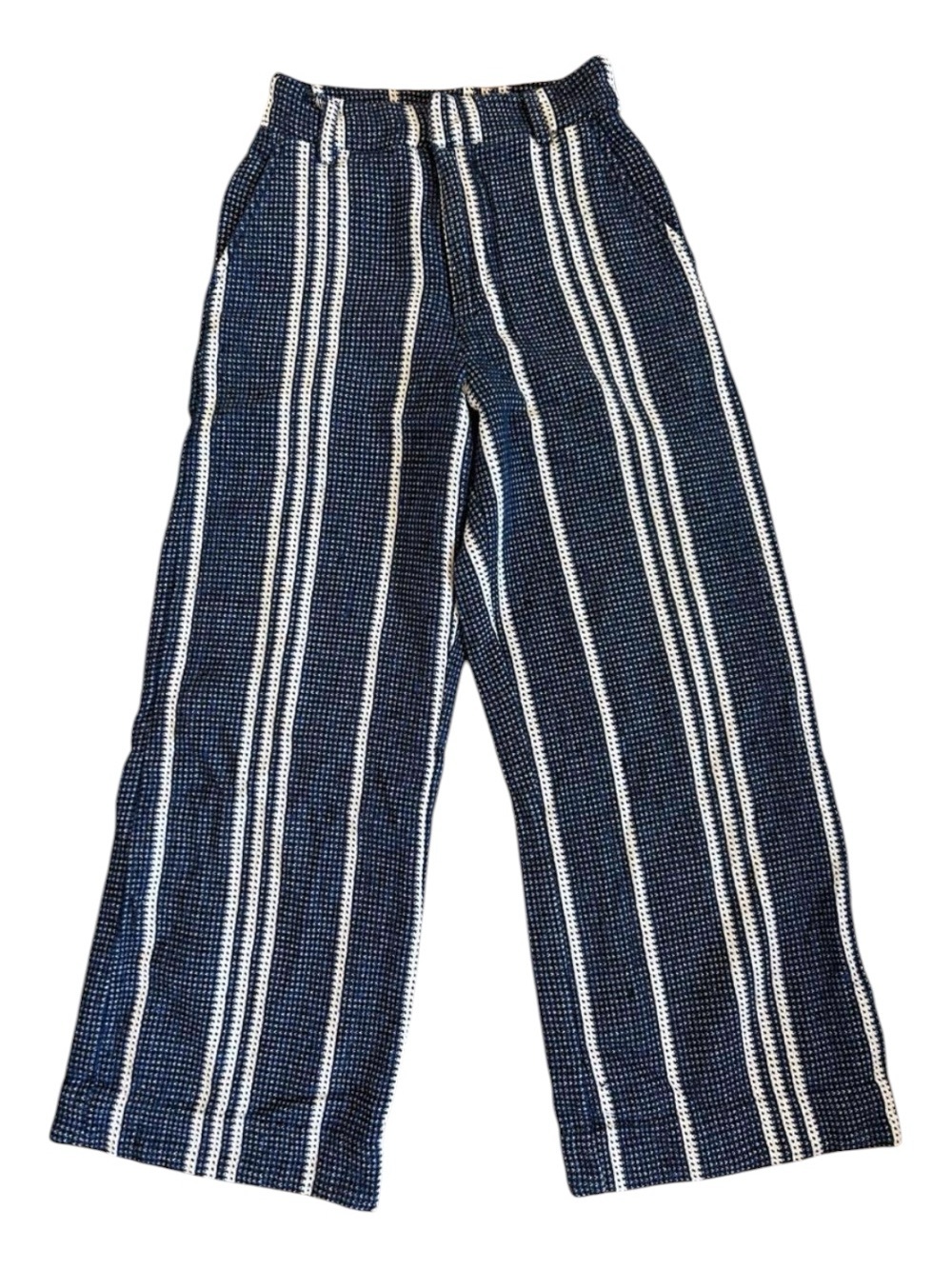 Roller Rabbit Navy Ivory Striped Wide Leg Pants Tagged M Fits Small